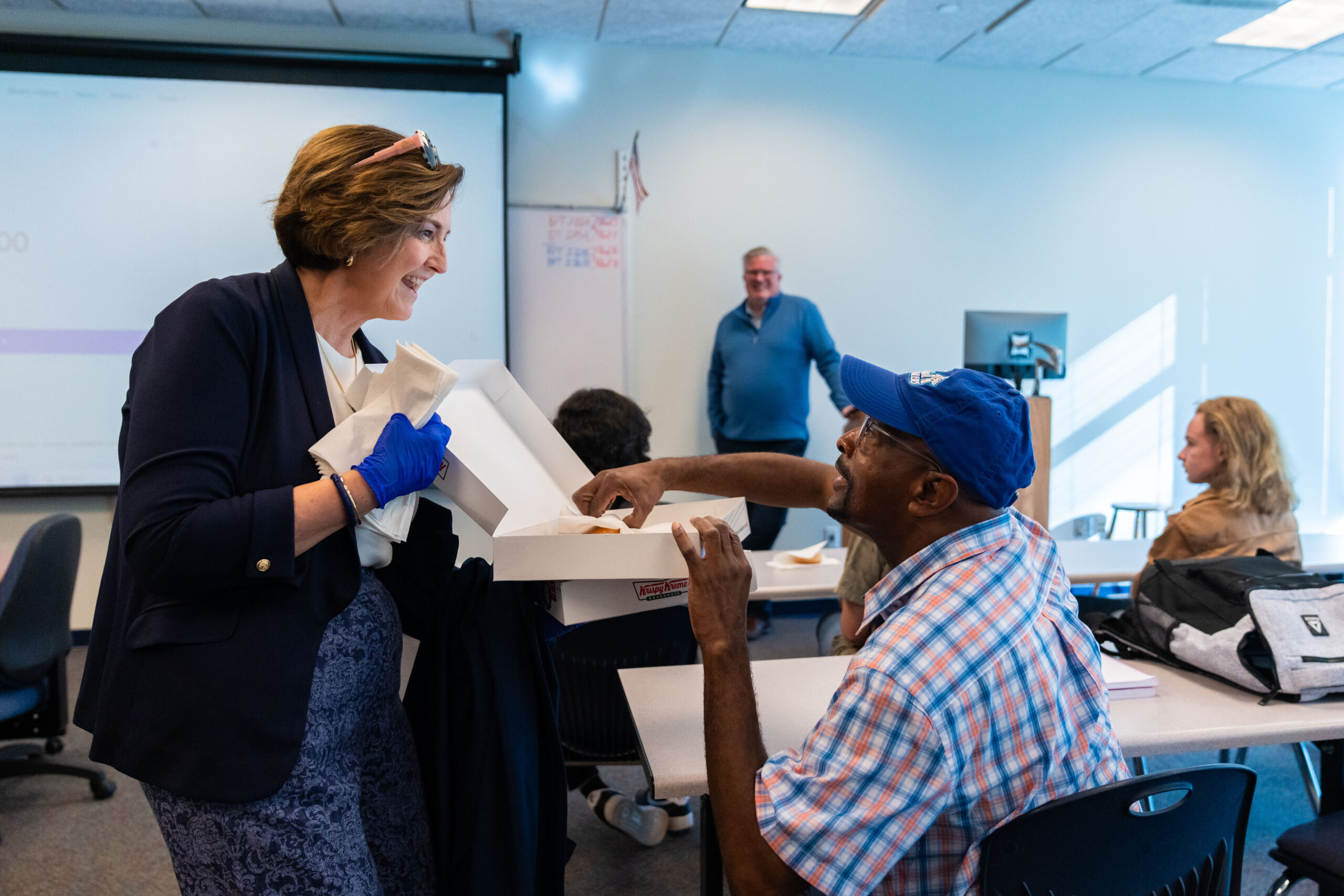 President Spriggs visiting students in the classroom
