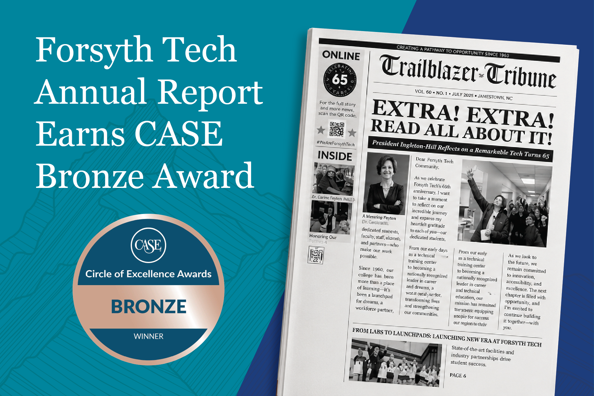 El «Trailblazer Tribune» de Forsyth Tech gana el premio internacional «Circle of Excellence» de CASE